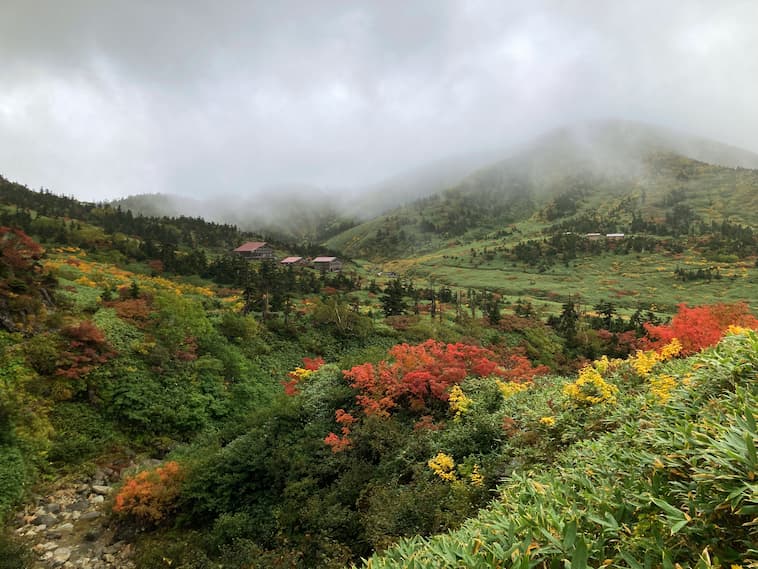 ガスの合間に待ち望んだ紅葉が目の前に広がる